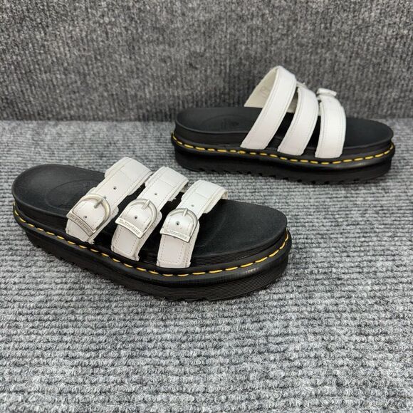 Dr Martens Blaire Slides Size 7 White Leather Hydro Ziggy Sole Platform Sandals - Picture 1 of 8
